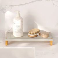 Plateau de rangement en pierre de diatomite à séchage rapide pour lavabo de salle de bain avec cadre en bambou, plateau de bain en diatomite