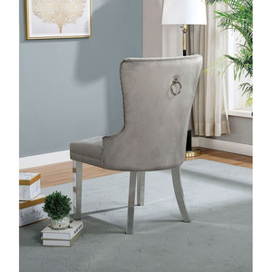 DB Chaises latérales contemporaines en flanelle grise 2 pièces Chaises de salle à manger rembourrées à boutons Ensemble de meubles design à oreilles - Product Image 2