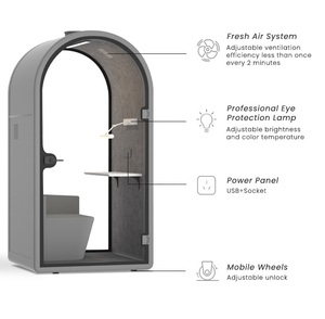 Cabine d'étude grise et à grain de bois avec mobilier - Product Image 6