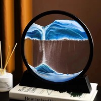 Cuadro de Arena en Movimiento, Paisaje Marino 3D en Vidrio Redondo, Decoración de Escritorio para Hogar u Oficina