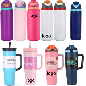 Bouteille d'eau isotherme en acier inoxydable avec paille Owal Freesip, bouteille d'eau de sport sans Bpa, idéale pour les voyages, 24 oz, blanc bleu - Product Image 1