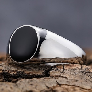 RTS Silver Gold Oval Signet <strong>Rings</strong> Minimalist Style Stainless Steel Black Exposy Women <strong>Pinky</strong> Signet Band <strong>Rings</strong> for Women <strong>Men</strong> - Product Image 4