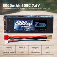 بطارية ليثيوم بوليمر Zeee HV 7.6 فولت 2S 8000 مللي أمبير في الساعة مناسبة لجميع المركبات بمقياس 1/10، تراكساس سلاش، سلاش 4x4، بانديت، راستلر، وغيرها