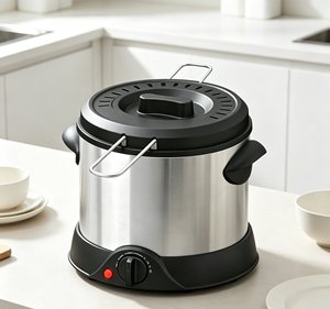 <span class=keywords><strong>Friteuse</strong></span> électrique portable 1000W en acier inoxydable antiadhésive pour usage domestique avec protection contre la surchauffe, pièces de rechange gratuites et retour/échange - Product Image 4