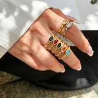 Ensemble de bijoux jonc et bague articulés en cuivre plaqué or 18 carats avec zircon ovale serti clos, multicolore, classique, empilable, cadeau d'anniversaire et de célébration