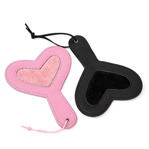 Heart Shaped Plush Leather Hand Slap <b>Black</b> Pink For Adults Valentine'S Day Toy With <b>String</b> Handle - Product Image 2