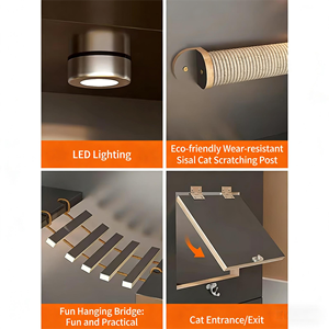 Villa per Gatti Multistrato in Legno Massello Direttamente dalla Fabbrica, Struttura per Arrampicata, Casa per Animali Integrata, Stile Moderno di Lusso - Grigio - Product Image 4