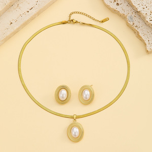 JYN-14 Collana in Acciaio Inossidabile con Ciondolo di Perle, <span class=keywords><strong>Orecchini</strong></span> di Perle, Orologio al Quarzo - Product Image 4
