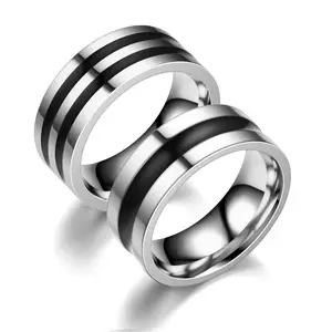 2022 Tiktok Panas Pernikahan Beberapa Cincin Hitam Perak 8MM Stainless Steel Cincin Ukuran 6-13 Cincin Stainless Steel Twill Cincin Pria