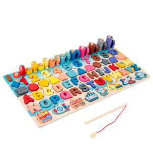 Gioco da Tavolo in Legno Creativo 7 in 1 per Bambini, Giocattolo Educativo Montessori per l'Apprendimento Precoce della Cognizione Digitale e del Traffico - Product Image 1