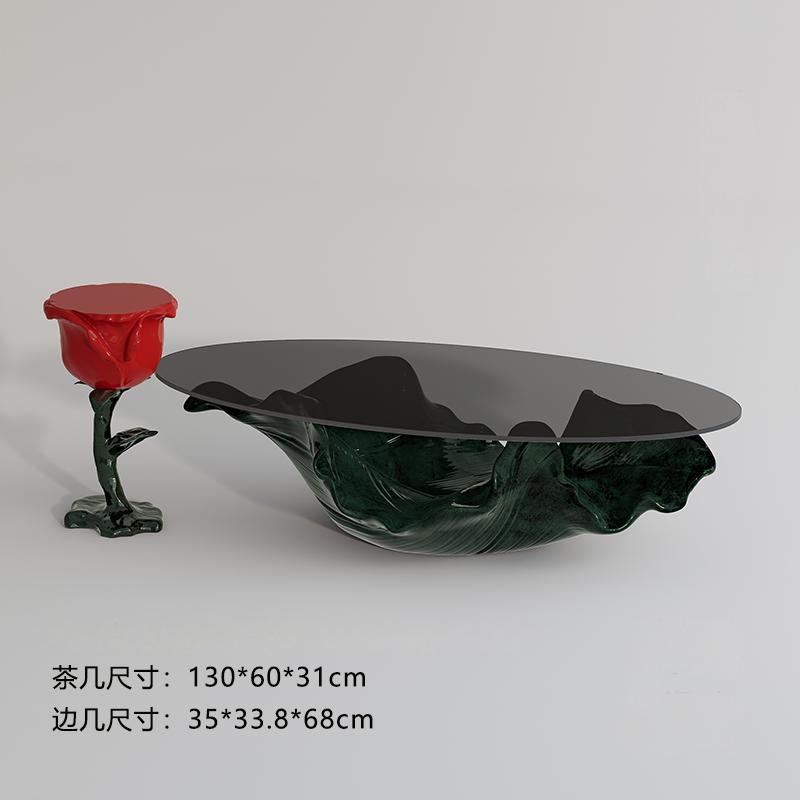 Set tavolo da tè verde inchiostro + tavolino laterale rosso rosa
