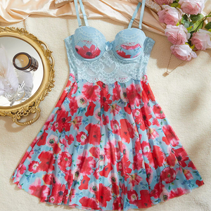 เซ็ตชุดชั้นในเดรสยาวลูกไม้ซีทรูเซ็กซี่พิมพ์ลายดอกไม้ดีไซน์ใหม่ - Product Image 6