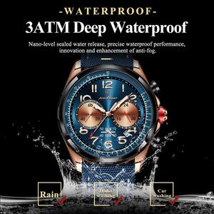 POEDAGAR 862 Montre-bracelet pour homme en quartz avec bracelet en nylon et cuir, montre de luxe étanche, chronographe lumineux avec date pour montres pour hommes - Product Image 5