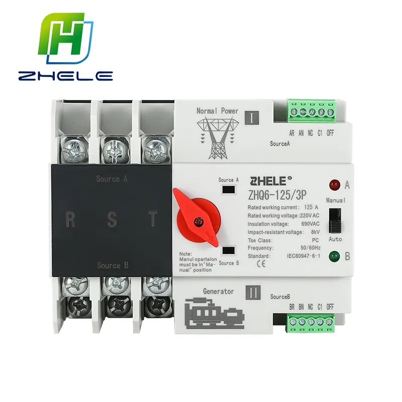 नई ZHQ6-2P/3P/4P 100A 220V मिनी एटीएस स्वचालित हस्तांतरण स्विच बिजली चयनकर्ता स्विच दोहरी बिजली स्विच