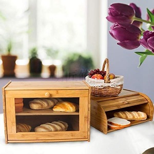 Boîte de rangement pour pain en bambou à 2 niveaux avec porte en verre, organisateur alimentaire de cuisine, conteneur de présentation - Product Image 2