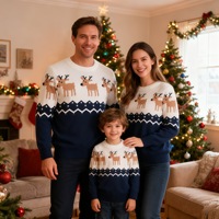 Nouveau pull de Noël assorti pour la famille, personnalisé OEM, en jacquard tricoté, motif dessin animé, pour adultes, enfants et tenues parent-enfant