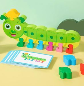 Children's Wooden Early Education Caterpillar, Crocodile, fox Hand-eye Coordination Game for Practicing Bead Threading - Product Image 5