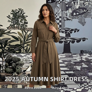 Vestido Camisero de Popelina para Mujer, Estilo Retro Casual, Transpirable, con Botones, Manga Larga, Estilo Vintage de Verano, Holgado, Natural, Otoño, Moda ODM - Product Image 1