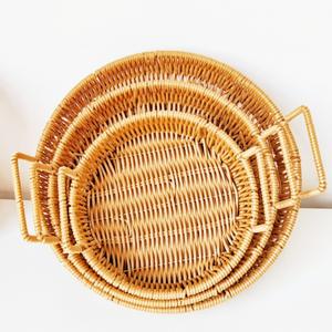 Panier tissé de style japonais avec poignée 23XY1009, plateau de rangement rond pour collations, fruits, pain, usage domestique - Product Image 5