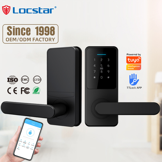Locstar Electronic QR TTlock Smart WiFi Door Handle Lock with Fingerprint Recognition Weatherproof Tuya Smart Locks