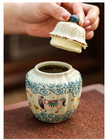 Boîte à thé en céramique de style vintage MSH avec motif de cheval ailé et de nuage peint à la main, petit pot de rangement hermétique