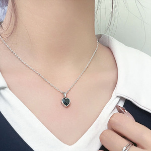 S925 Sterling <b>Silver</b> Heart Necklace Women Minimalist <b>Choker</b> Everyday Wear Bezel Setting - Product Image 1