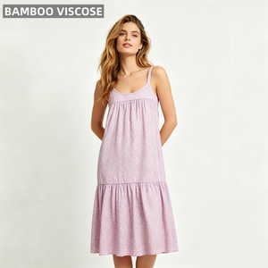 Camicia da <span class=keywords><strong>Notte</strong></span> Estiva Elegante e Traspirante <span class=keywords><strong>in</strong></span> Bambù per Donna, Lunghezza al Ginocchio, Casual con Logo Frontale - Product Image 1