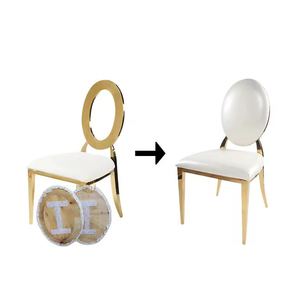 Chaise <span class=keywords><strong>de</strong></span> banquet empilable <span class=keywords><strong>de</strong></span> luxe Washington Oz Plus en acier inoxydable doré avec dossier circulaire pour location événementielle - Product Image 3