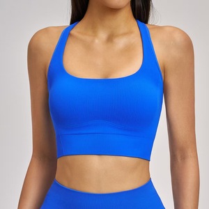 Vêtements de sport sans couture, soutien-gorge de sport à col carré, haut court en tricot côtelé, haut de <span class=keywords><strong>yoga</strong></span> uni <span class=keywords><strong>pour</strong></span> femmes, soutien-gorge de sport <span class=keywords><strong>dos</strong></span> nageur - Product Image 4
