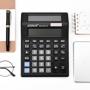 เครื่องคิดเลขพลังงานแสงอาทิตย์จอคู่ Joinus รุ่น KK-8122-12 สีดำ สำหรับใช้งานทางการเงินบนโต๊ะทำงาน วัสดุ ABS - Product Image 1