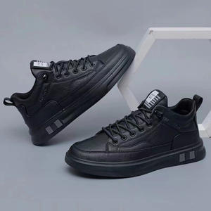 Outdoor New Fashion Pu Leather Casual Canvas <b>Shoes</b> <b>Men's</b> Black Leisure Sneakers for <b>Men</b> Sports Casual Board <b>Shoes</b> - Product Image 1