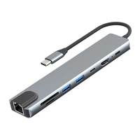 8 in 1 USB C HUB Tipe C ke USB 3.0 Hub Splitter 100W PD Charge RJ45 Lan Adapter 4K HDTV untuk Macbook Hub Docking Station