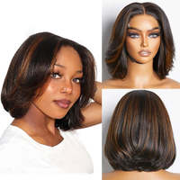 Perruques en cheveux humains vietnamiens bruts, blondes avec mèches, double densité, pré-épilées, sans colle, avec closure en dentelle HD 5x5, coupe bob courte superposée