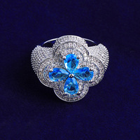 Bague à grosse fleur Hip-Hop unisexe, sertie de zircon, plaquée or véritable, unique, tendance, simple, cadeau