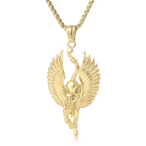 Yunnique – pendentif en forme de chat égyptien doré avec ailes, collier en acier inoxydable pour hommes, cadeau, bijoux à la mode - Product Image 1
