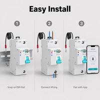 Disjoncteur Wi-Fi 1P sur rail DIN en cuivre 145-230V MCB 63A avec mesure, minuterie, télécommande, reconnexion automatique 10kA, certifié CE