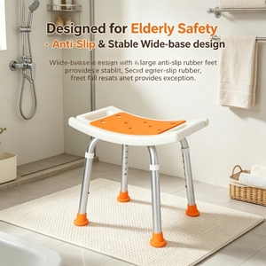 RAFU RF3001 Height-adjustable Bathroom Safety Aid Aluminum Alloy <strong>Shower</strong> <strong>Chair</strong> Bath <strong>Chair</strong> with Seat Cushion for the Elderly - Product Image 2