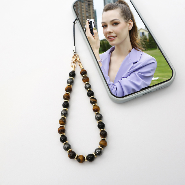 Handmade Natural Gemstone Beaded Phone Charm Cell Phone Lanyard Wrist Strap Phone Chain String Women Girls key chain keychains