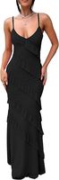 Robe de cocktail élégante pour femmes, sexy, décolleté plongeant, dos nu, avec fines bretelles italiennes et volants.