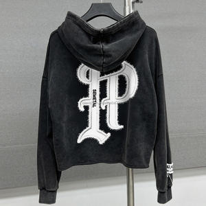 Sudaderas con capucha con logotipo bordado de alta calidad, ropa de calle personalizada, Sudadera con capucha con hombros caídos de primavera, sudadera de gran tamaño con lavado ácido desgastado - Product Image 5