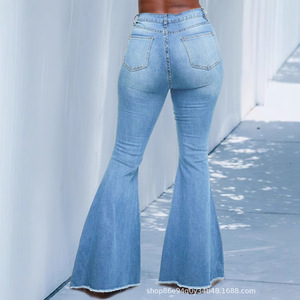 Jean évasé bleu clair pour femme, haute élasticité, ourlet effiloché, tailles européennes et américaines 0XL à 4XL - Product Image 3