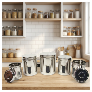 Recipientes de Almacenamiento de Alimentos Ecológicos de Acero Inoxidable, Forma Cilíndrica, Tapas Herméticas, Resistentes a la Humedad, Mayur Exports Kitchen - Product Image 4