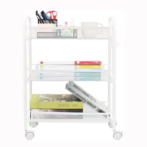 JH-Mech Full Metal Storage Art Trolley Carts mit Rädern und 4 Seiten haken Mesh Wire 3 Ebenen File Metal Rolling Storage Cart