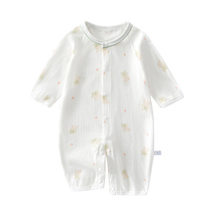 Mameluco de bebé de algodón puro acanalado de manga larga, body de verano unisex, ropa para aire acondicionado, traje de gateo de punto fino - Product Image 5
