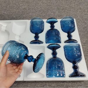 Verres à vin bleus, gobelets, ensemble de verrerie vintage colorée, tasses à tige motif tournesol pour mariages, fêtes, bars et restaurants - Product Image 3