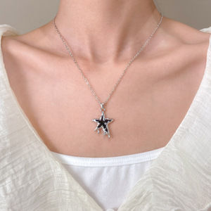 Coppia di gioielli stile Punk Vintage smalto nero olio irregolare liquido di fusione a mezzaluna <span class=keywords><strong>stella</strong></span> set collana pendente per gli amanti - Product Image 5