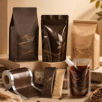 Sachet de café imprimé numériquement sur mesure, scellé sur huit côtés, en feuille d'aluminium de qualité alimentaire, avec valve de dégazage unidirectionnelle