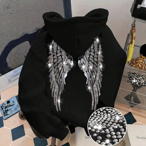 Nouveauté 2026 : Sweat-shirts à capuche unisexe avec strass et ailes, style européen et américain, à manches longues, pour hommes et femmes - Product Image 1