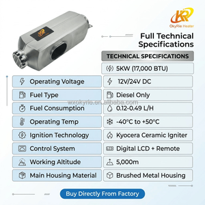 Calentador de Estacionamiento Diésel OkyRie AS50-9 de 5KW, Carcasa de Aluminio, 12V 24V DC, Funcionamiento en Todo Clima, para Autocaravanas, Barcos - Product Image 2
