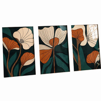 HAOWAI OEMODM Lot de 3 tableaux muraux abstraits scandinaves botaniques, impressions florales sombres, affiches murales abstraites de fleurs turquoise, décoration murale